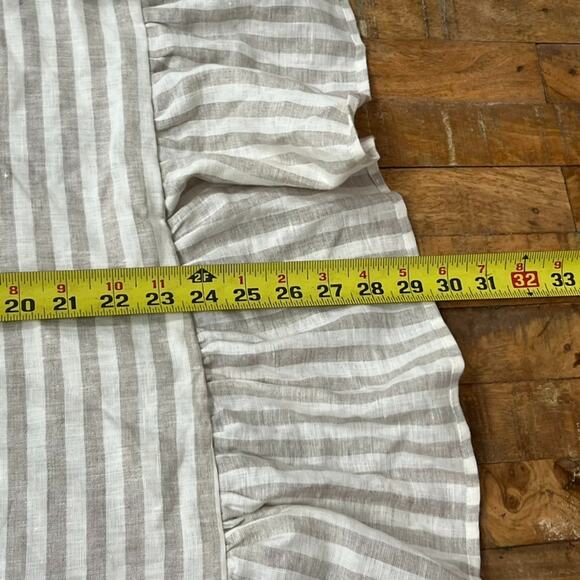 The White Linen Farmhouse Chair Cover Ruffled Striped White & Tan French Linen - Picture 8 of 12